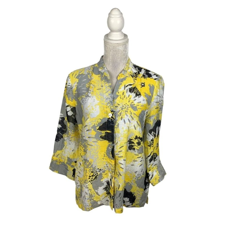 Ruby Rd. Favorites Spattered Floral Print Button Up Shirt Semi Sheer Cruise 10‎